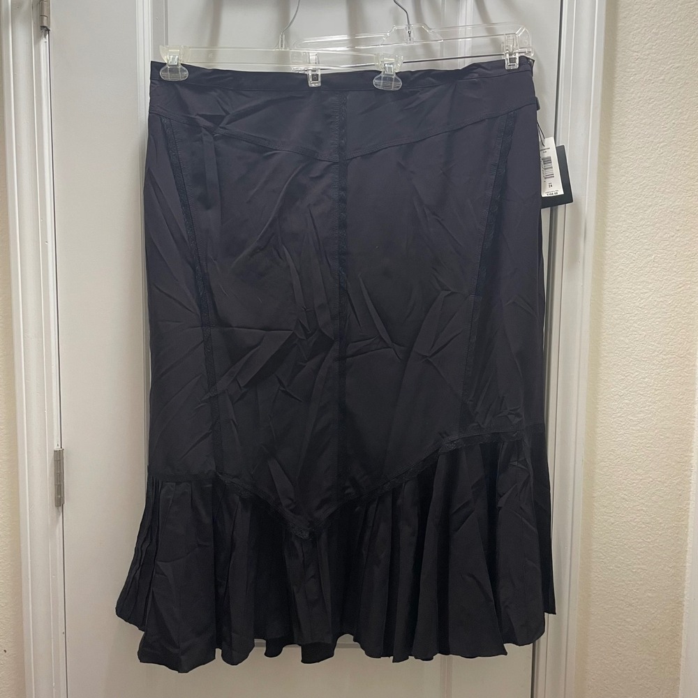 Alain Weiz Couture Black Midi Skirt Pleated Ruffle Hem Size 24